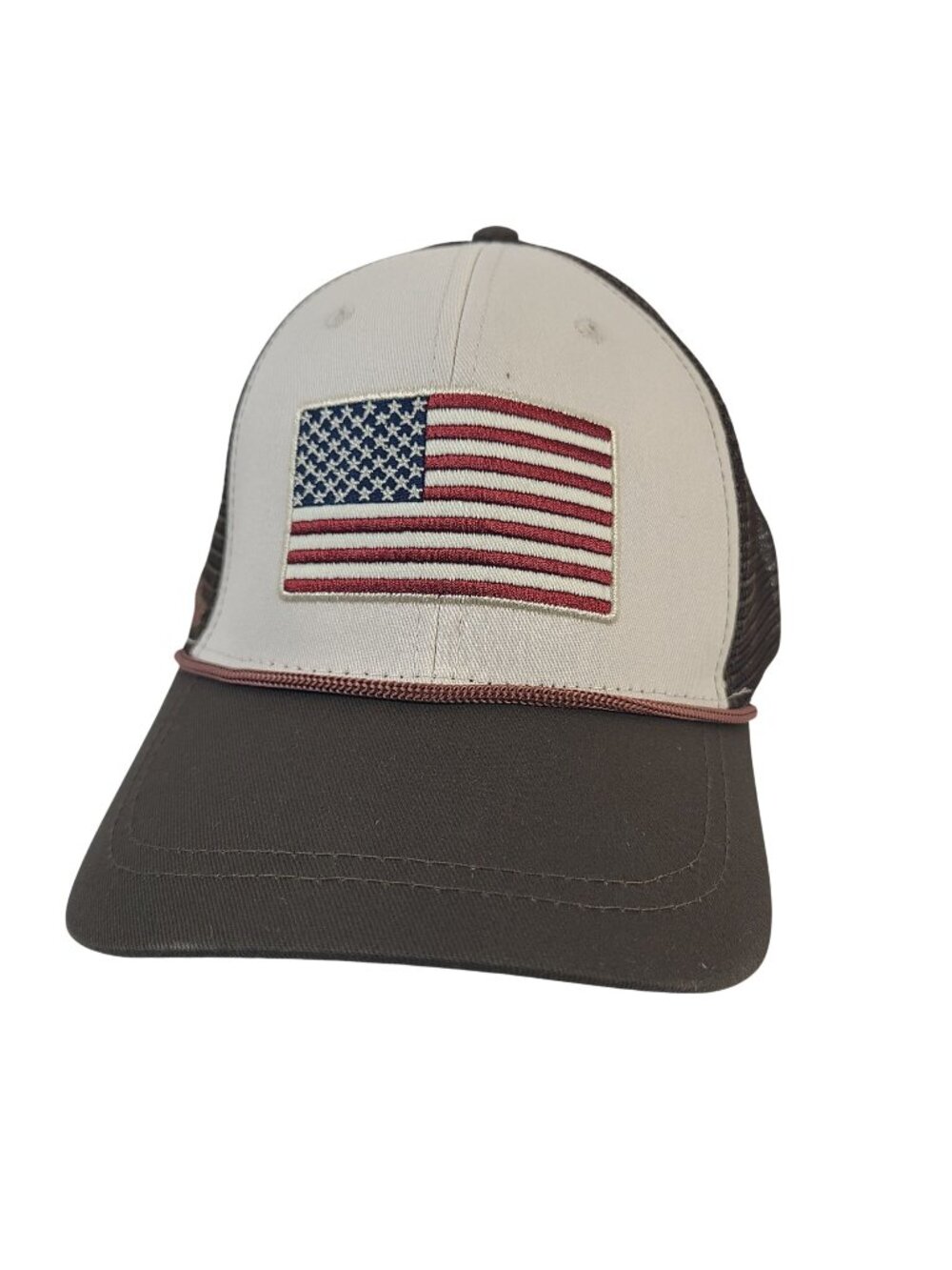 NEW American Flag Trucker Hat Mesh Back & Snapback By Infinity OSFM Brown/Beige
